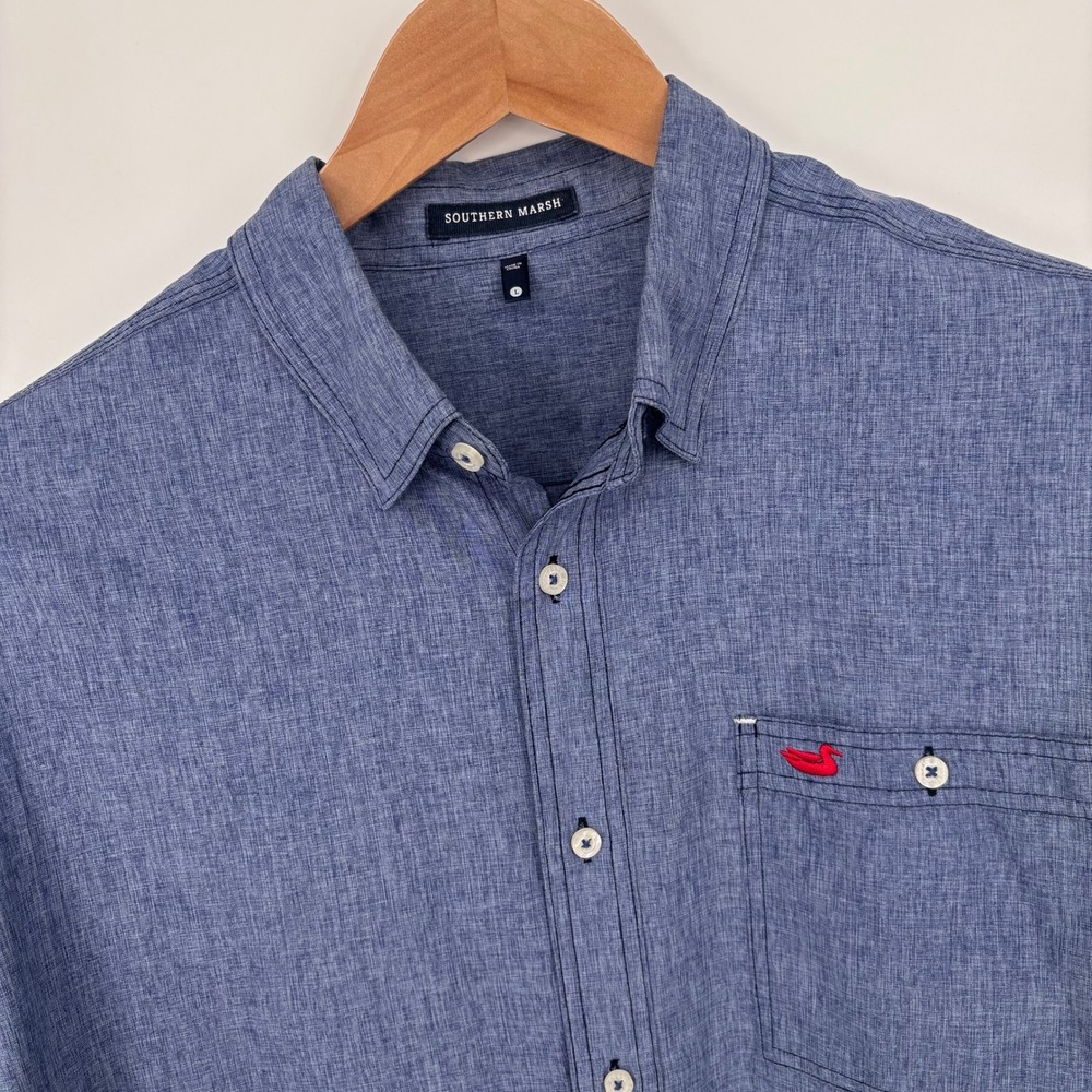 Southern Marsh Button Down Shirt‎ Mens L Blue Performance Vented Preppy Summer